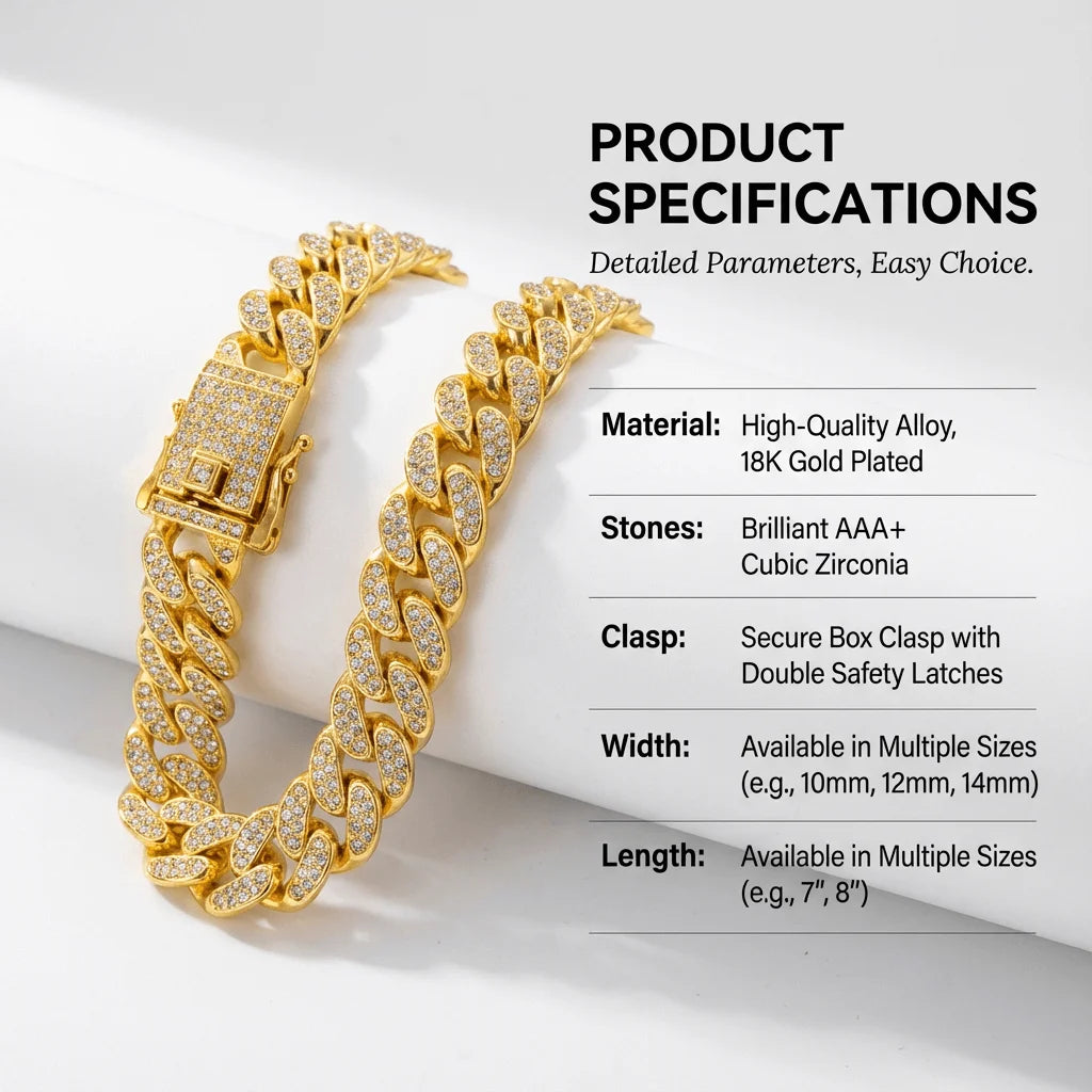 Luxury Hip Hop Dog Collar, Gold Tone Stainless Steel Cuban Chain, Durable Diamond I additional angle