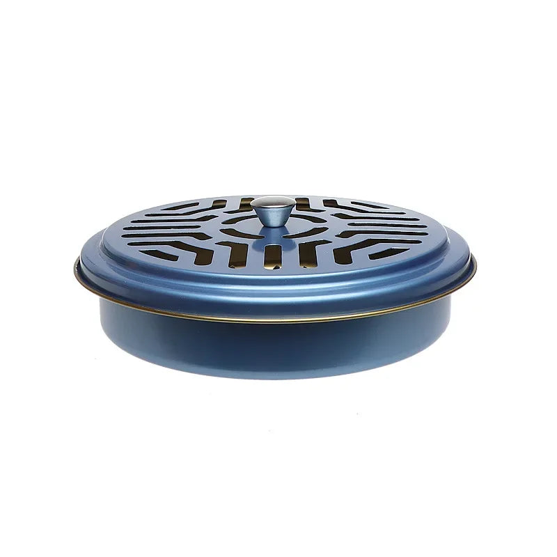 Fireproof Mosquito Coil Box with Serrated Lid | Outdoor Iron Coil Holder for Camping close-up view