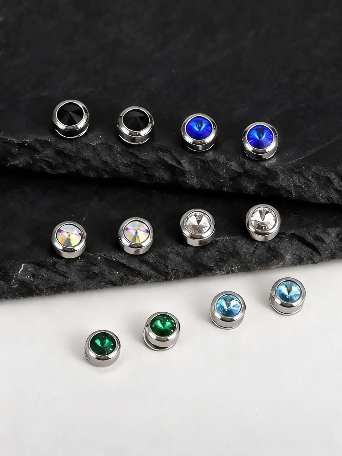 Magnetic Zircon Stud Earrings for Men,8mm Hypoallergenic Stainless Steel Non-Pierced lifestyle view