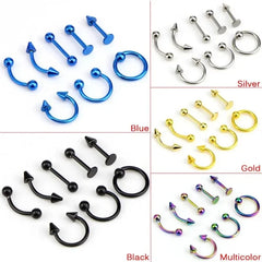 8Pcs Stainless Steel Eyebrow Rings, Lip Ring Nose Hoop Tongue Ring Septum Nose Piercing Jewelry Cart