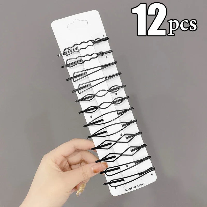 3/12Pcs Black Hair Clips Bobby Pins Wavy Hairpins Metal Barrettes Invisible Wave Ha additional angle