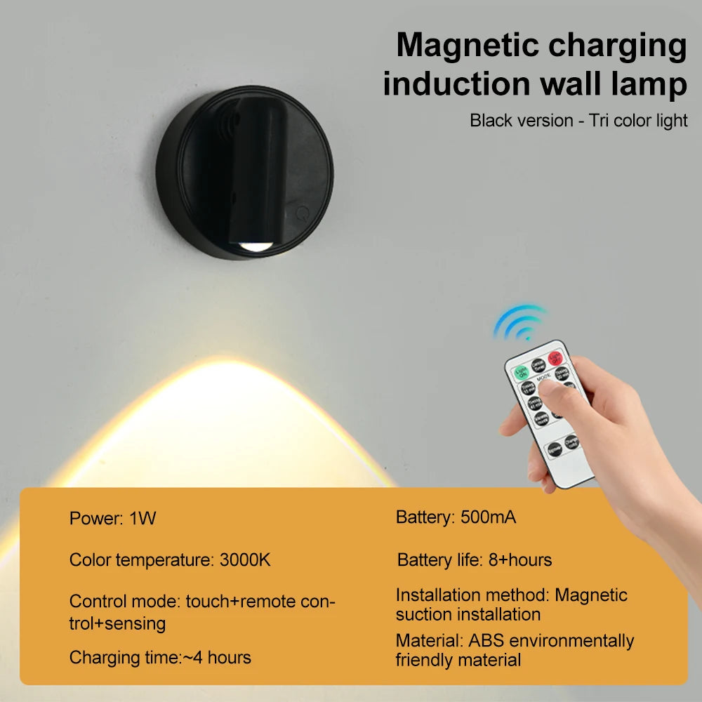 Magnetic USB Rechargeable LED Wall Light | Dimmable Touch Switch Reading Lamp alternate view