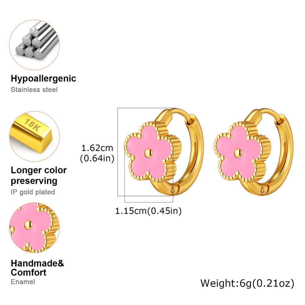 Dainty Lucky Leaf Hoop Earrings for Women Teens, Stainless Steel Flower Hoop Earrin additional angle