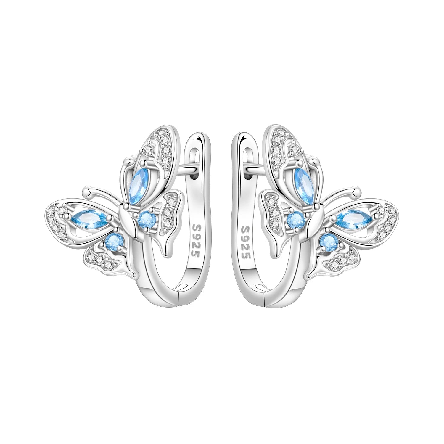 PANPOKI Original 925 Sterling Silver Purple Butterfly Insect Earrings Women Hoop Earring detail view