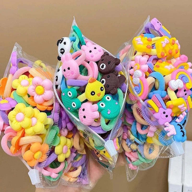 10/20Pcs/Set Cute Cartoon Rubber Elastic Hair Bands Girls Not Hurt Hair Small Scrunch alternate view