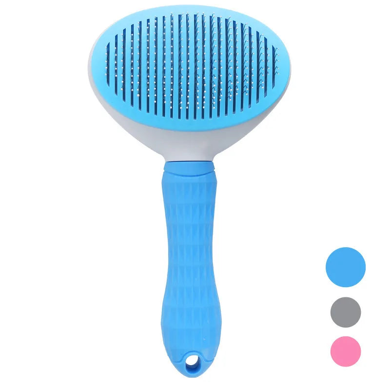 Pet Deshedding Comb | Self Cleaning Needle Brush for Dogs and Cats close-up view