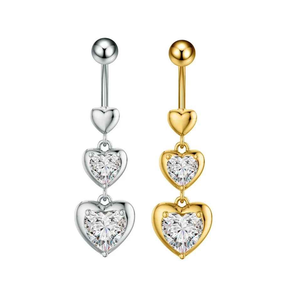 14G Crystal Heart Butterfly Dangle Belly Button Rings CZ Zircon Drop Navel Barbell Be lifestyle view