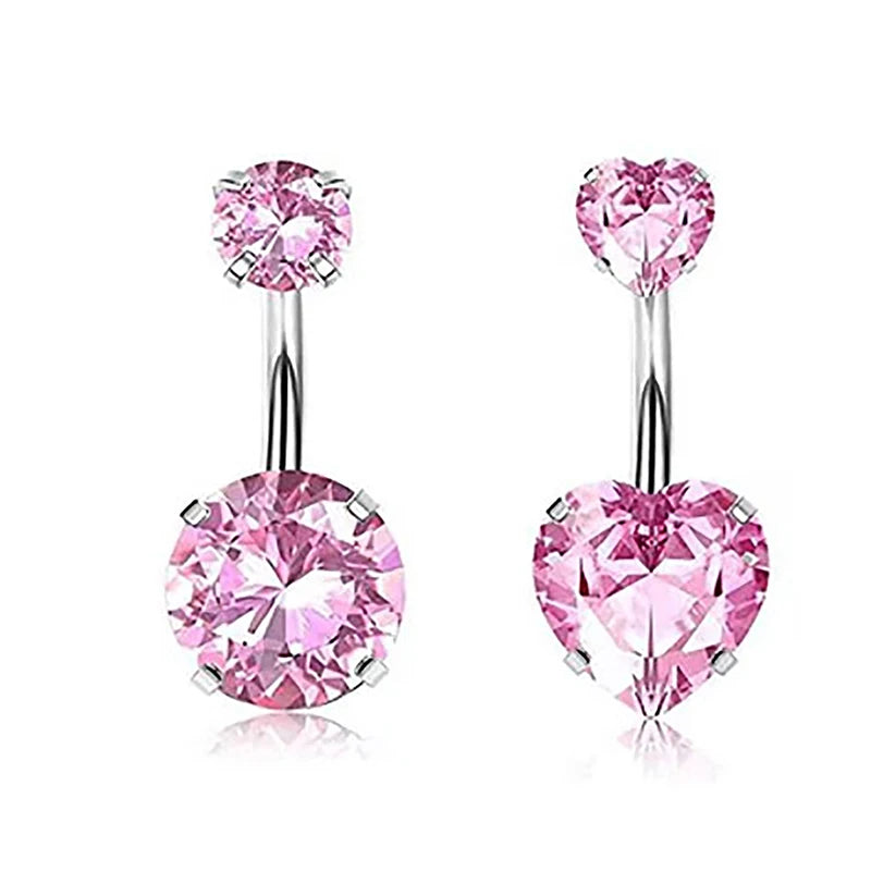Stainless Steel Butterfly Belly Button Ring High Quality Pink Rhinestone Love Navel Pi close-up view
