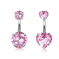 Stainless Steel Butterfly Belly Button Ring High Quality Pink Rhinestone Love Navel Pi close-up view