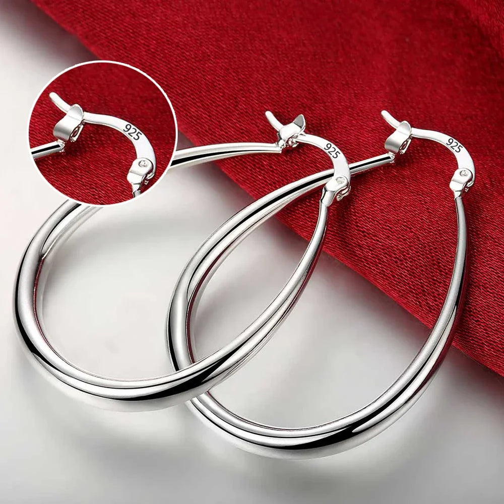 Top Quality 925 Sterling Silver Earrings Simple Round Circle Hoop Earrings For Woman F close-up view