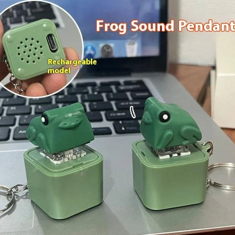 Funny Frog Duck Keychain Rechargeable Keyboard Clicker Sound Keyring With LED Light F alternate view