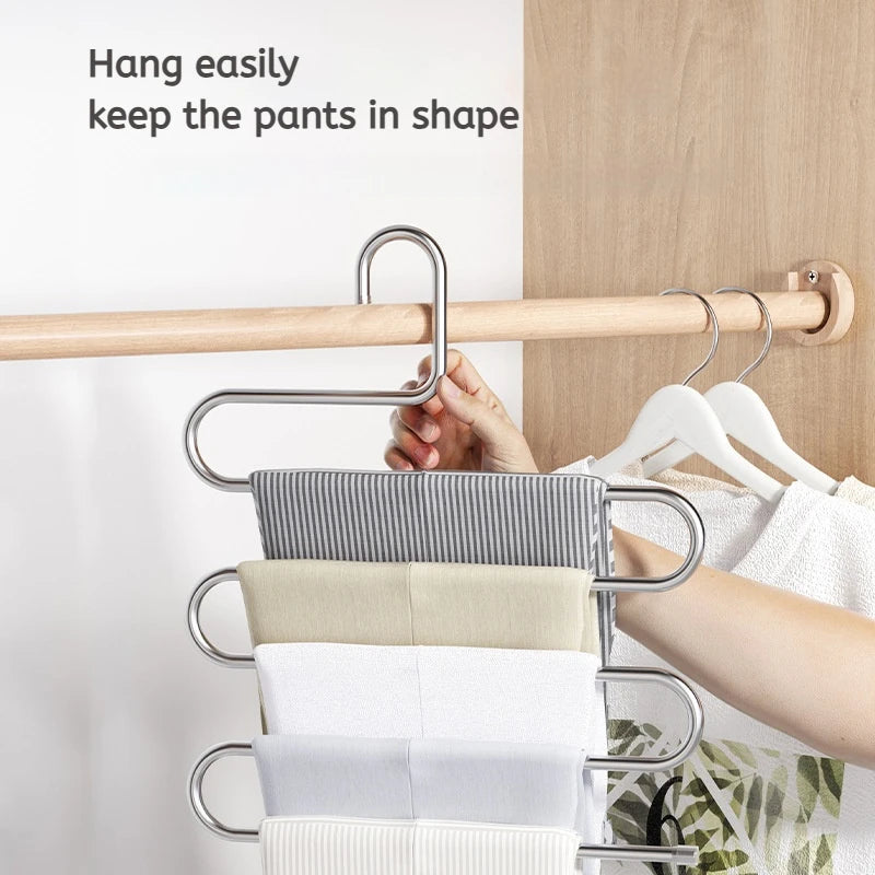 5-Layer Stainless Steel Pant Rack | Multifunctional Non-Slip Clothes Hanger detail view