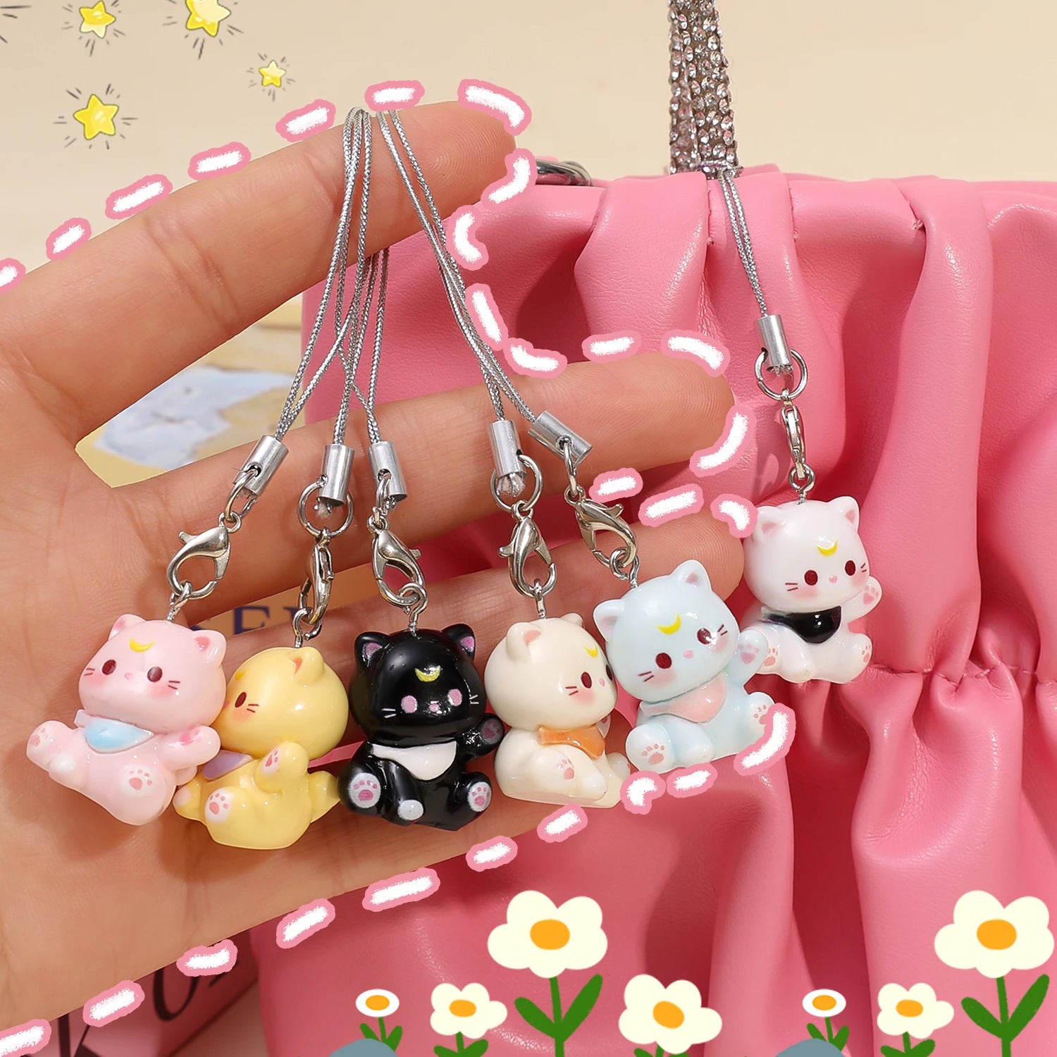 3D Cartoon Resin Cat Keychain Phone Chain Student Bag Charm Pendant Anti Lost Phone L alternate view