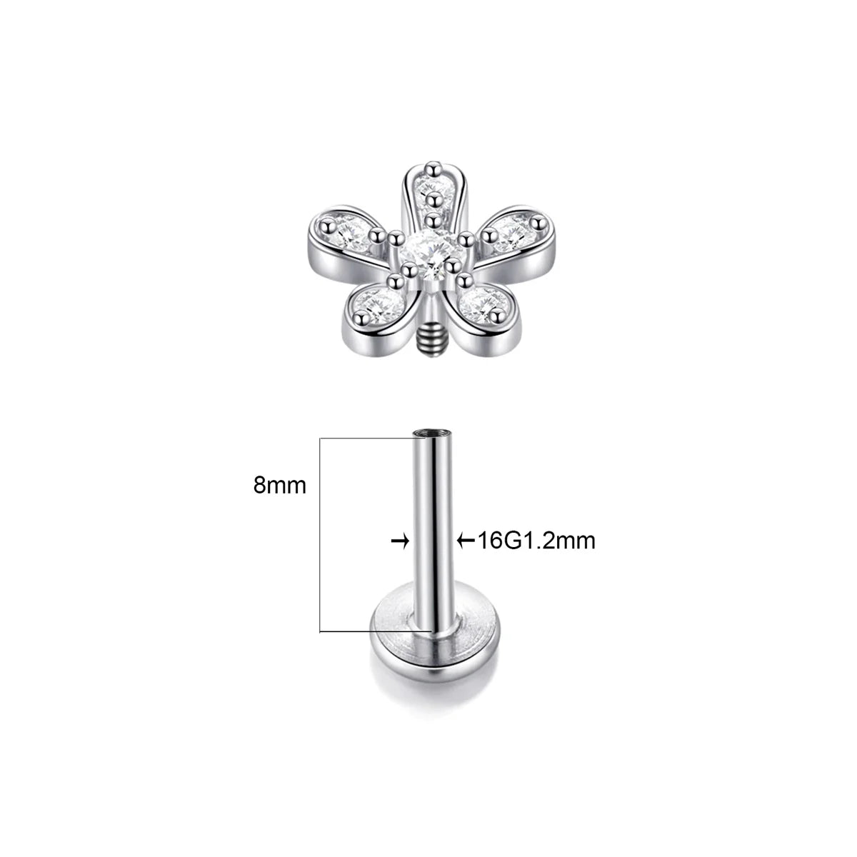 1/5Pcs 316L Stainless Steel Delicate Flower Tragus Cartilage Stud Earring,Internally Thr detail view
