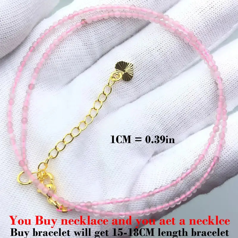 Fashion Faceted 2mm Beads Necklace Mini Natural Stone Amethysts Quartzs Agat Choker Mi close-up view