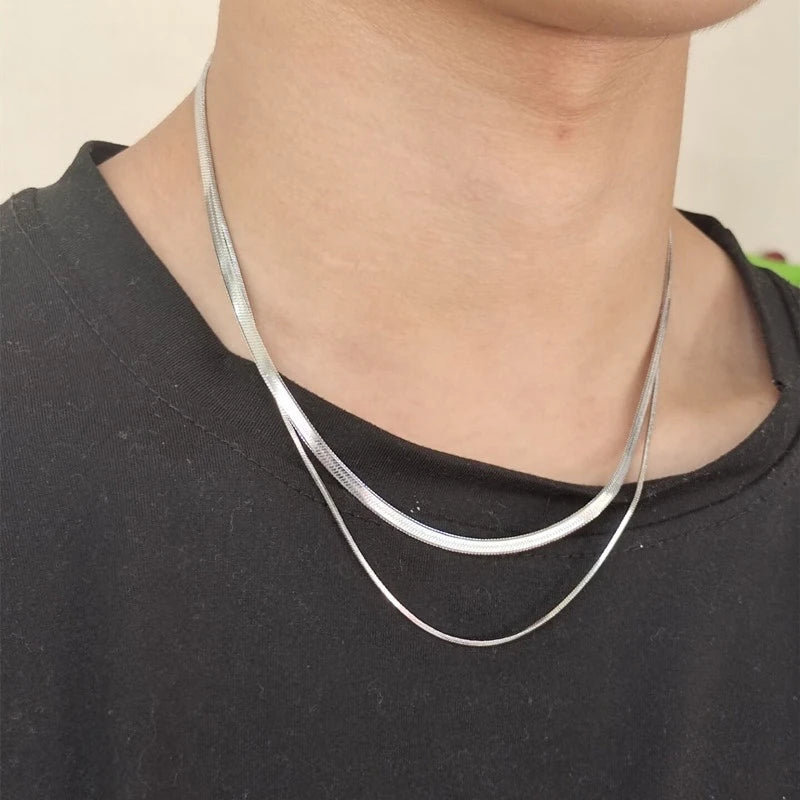 Fashion Unisex Punk Blade Chain Women Necklace 2/4/5mm Width Women Flat Gold Color Sta close-up view