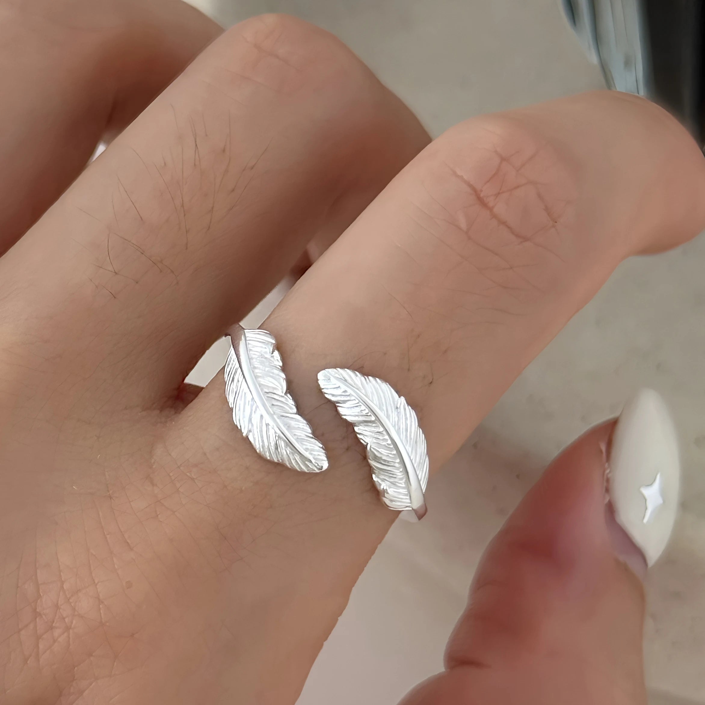 PANJBJ 925 Sterling Silver Frosting Geometry Ring for Women Wide Texture Versatile Ha alternate view