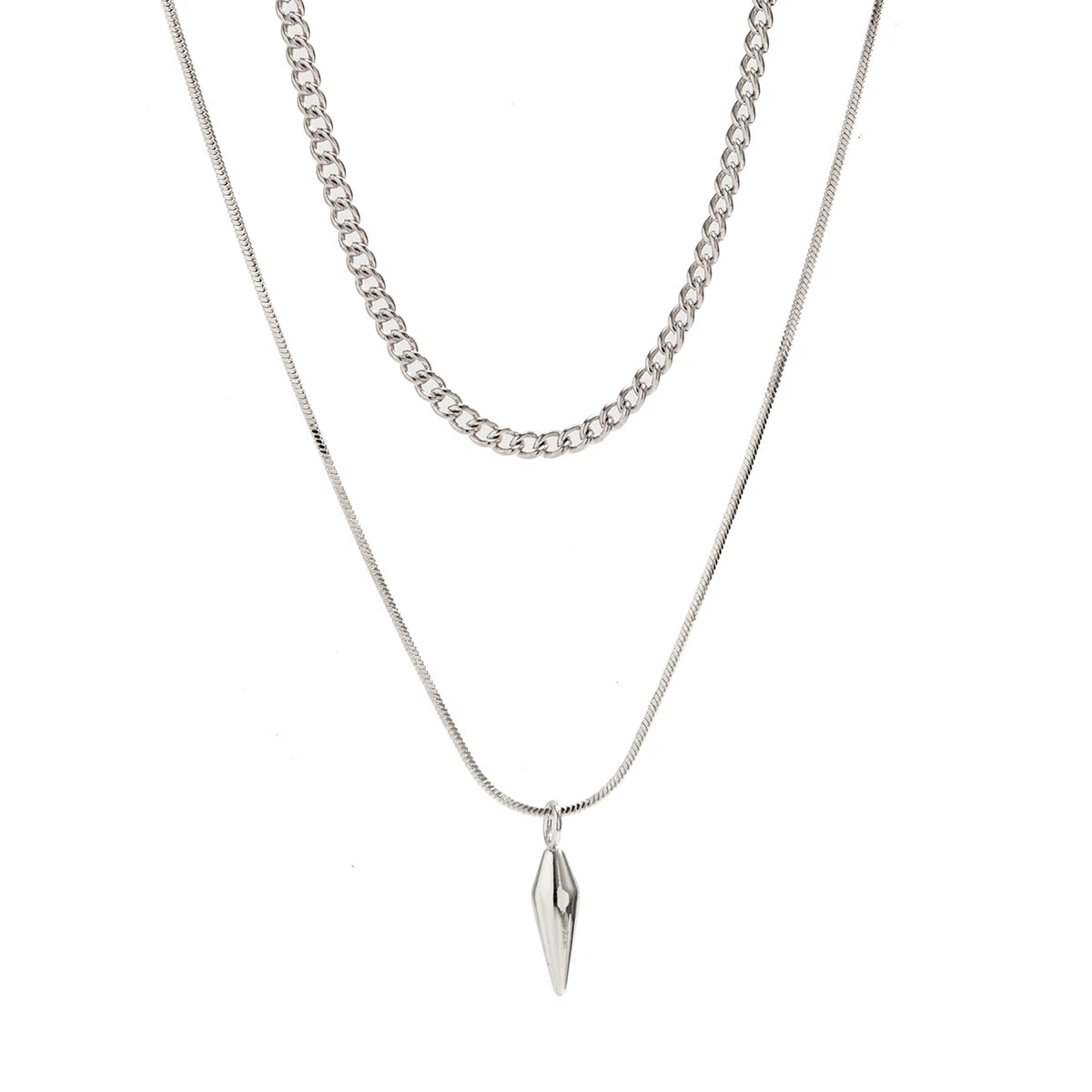 KunJoe 2pcs/set Stainless Steel Metal Rivet Pendant Thin Snake Chain Necklace for Men lifestyle view