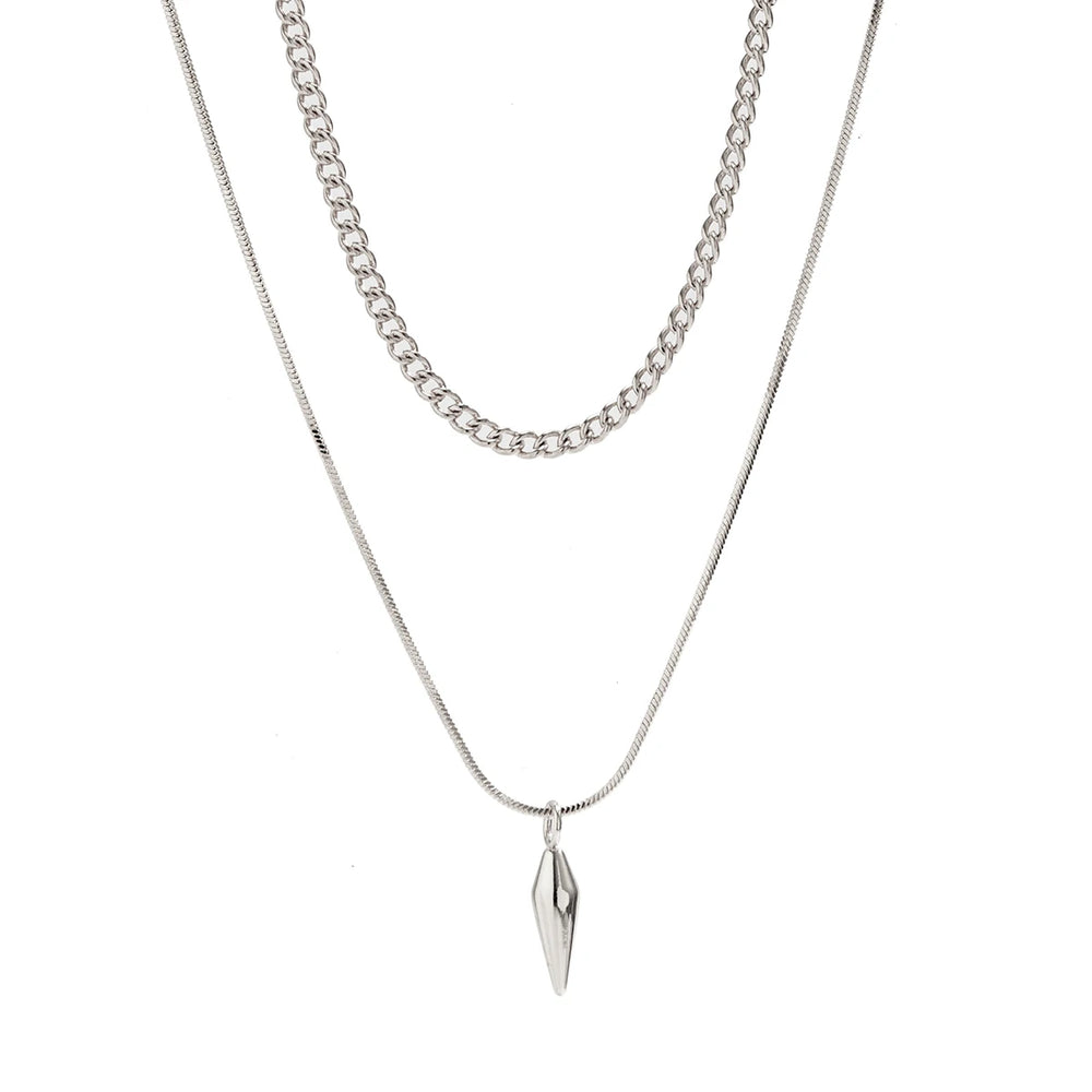 KunJoe 2pcs/set Stainless Steel Metal Rivet Pendant Thin Snake Chain Necklace for Men lifestyle view