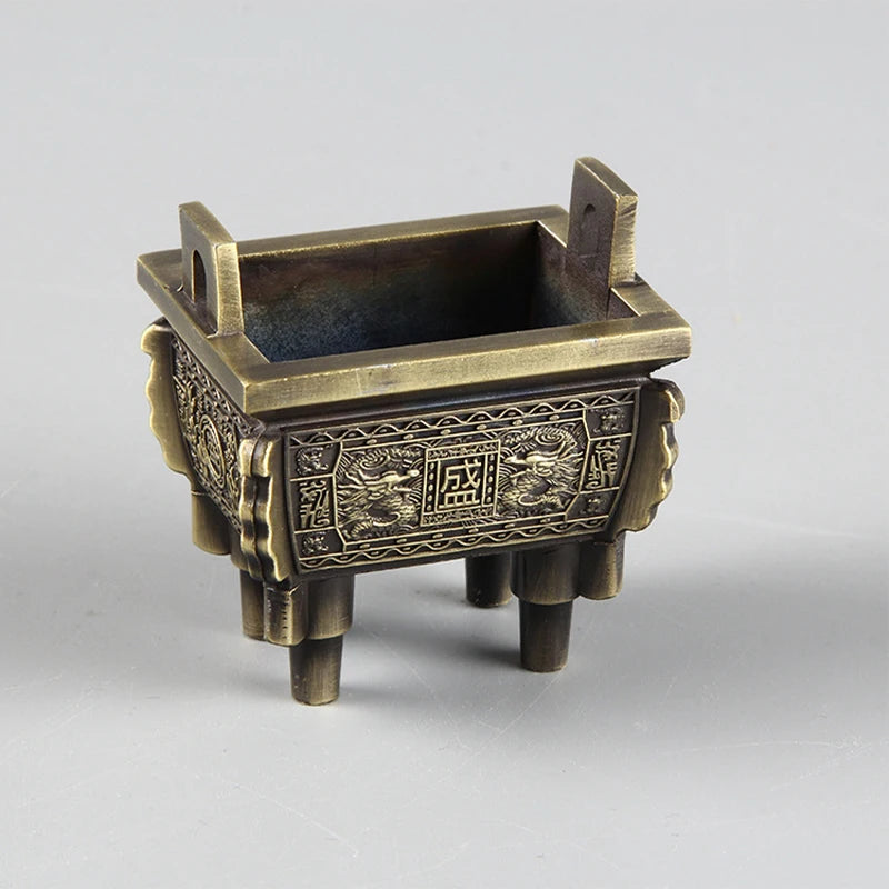 Mini Bronze Incense Burner | Chinese Retro Dragon Carving Decoration close-up view