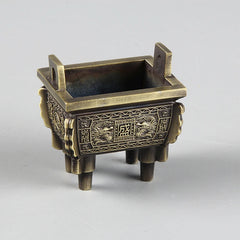 Mini Bronze Incense Burner | Chinese Retro Dragon Carving Decoration close-up view