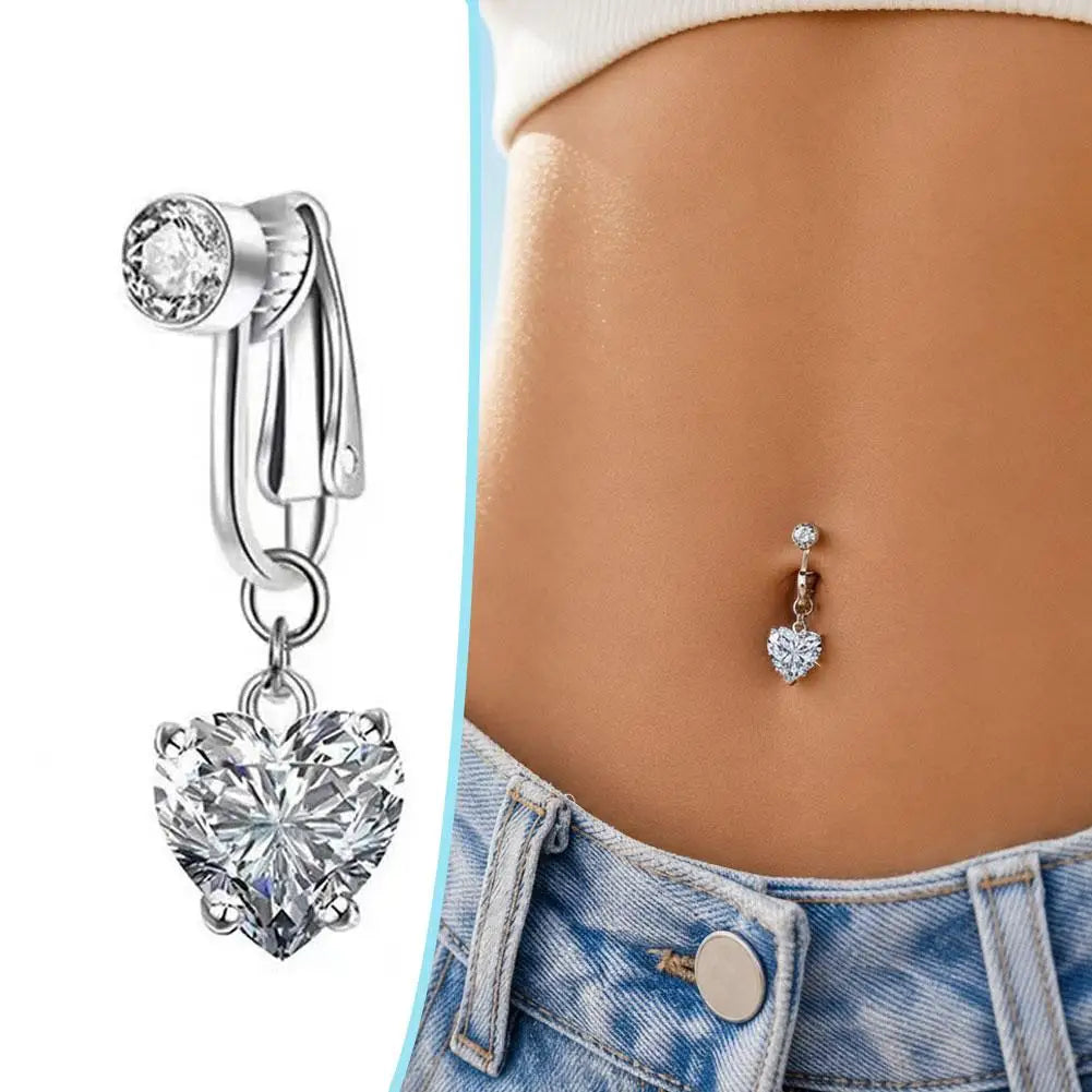 Fake Navel Ring Clip On Belly Button Jewelry Heart Shaped Non Piercing Body Accessory For Beach Musi