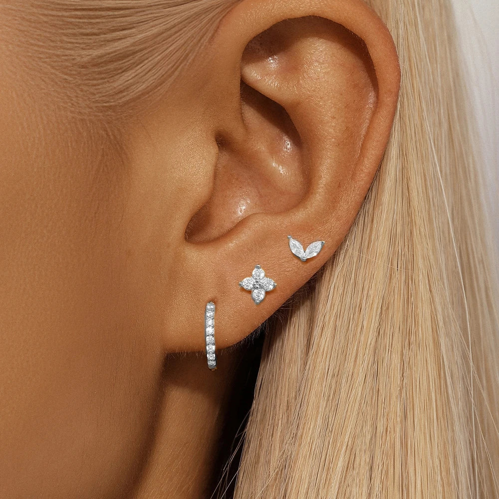 3PCS Luxury Star Pendant Piercing Earrings Set For Women Stainless Steel Zircon Punk Ear detail view