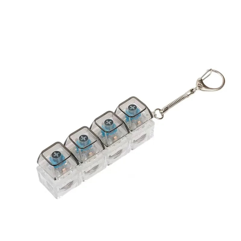 4-Key Silent LED Mechanical Keychain Fidget Toy - Transparent Switch Tester, Stress Re close-up view