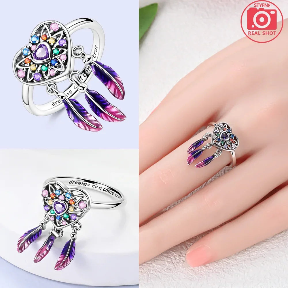 Original Romantic Heart-shaped White Zircon Shell Bowknot Rings 925 Sterling Silver additional angle