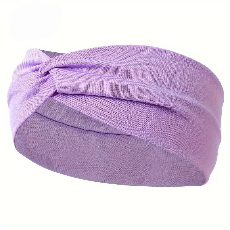 Solid Color Knotted Hairband Elastic Wide Headband Women Unisex Sports Yoga Running additional angle