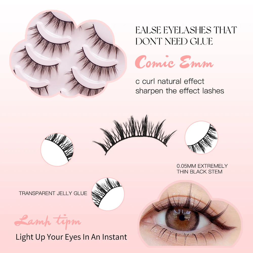 5 Pairs Manga Lashes Soft Natural Long False Eyelashes | Anime Wispy Strip Lashes for Ko detail view