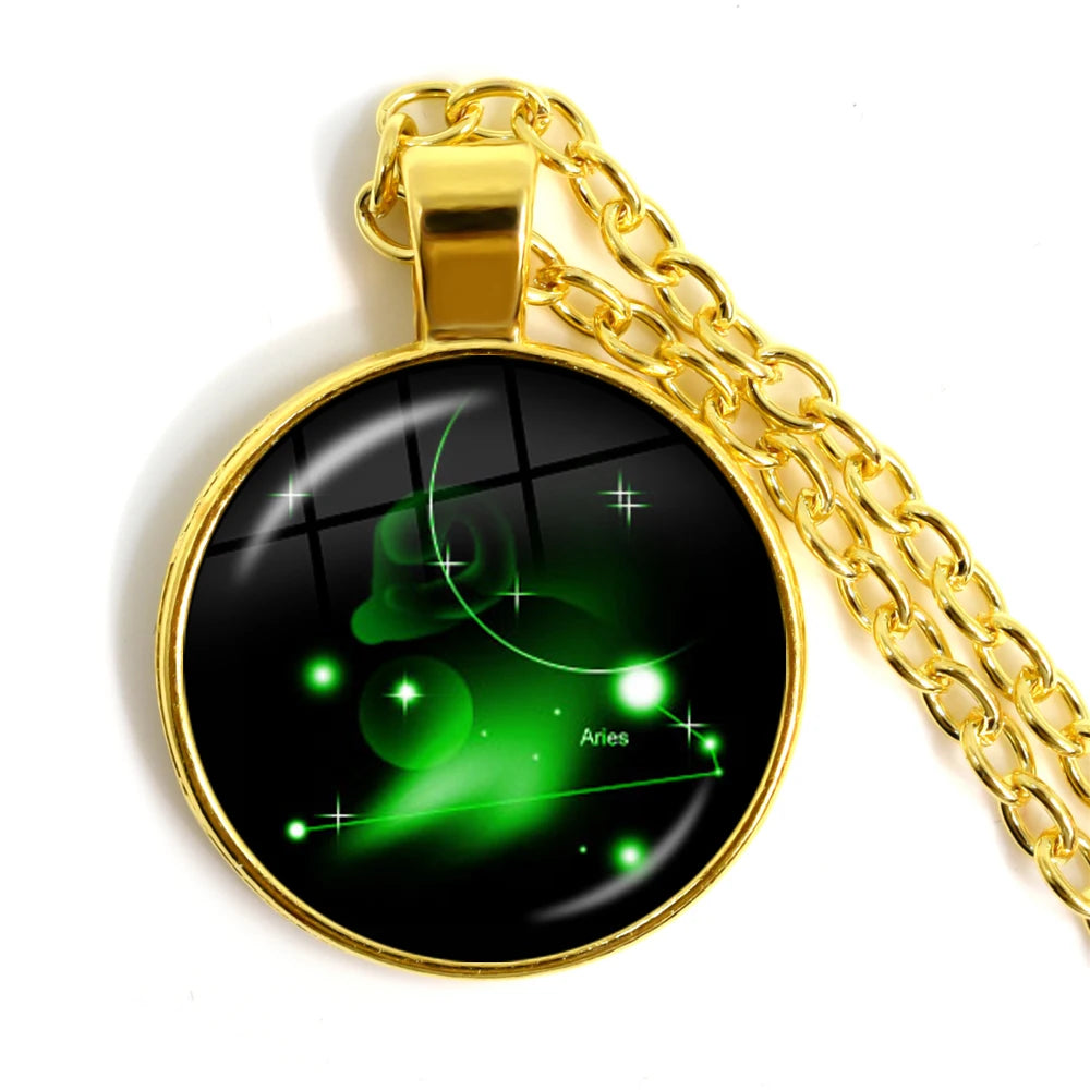 Zodiac Necklace Silver Plated | 12 Constellation Pendant Jewelry close-up view