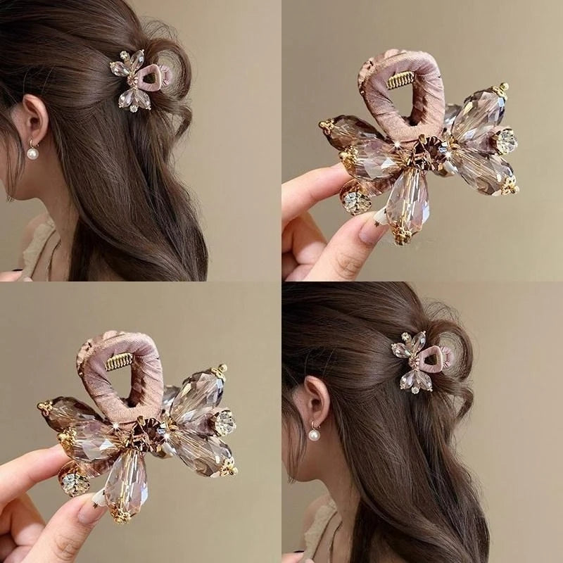 Pink Floral Crystal Rhinestone Hair Claw Clip Elegant Hair Accessories for Wedding Daily Party Dating Hair Accessories