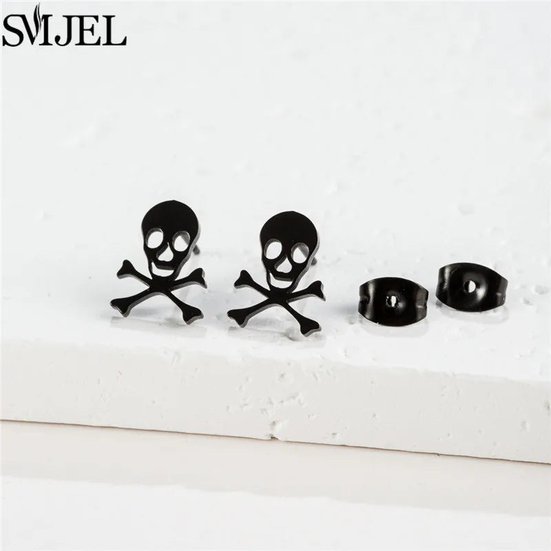 Punk Halloween Earring Black Stainless Steel Ghost Pirate Skull Stud Earrings Women Men detail view