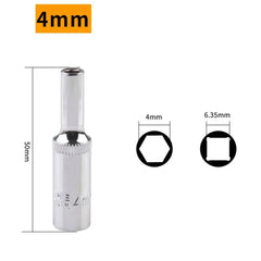 1/4 Hex Drive Deep Socket Adapter Set | Chrome Vanadium Steel Impact Socket Wrench close-up view