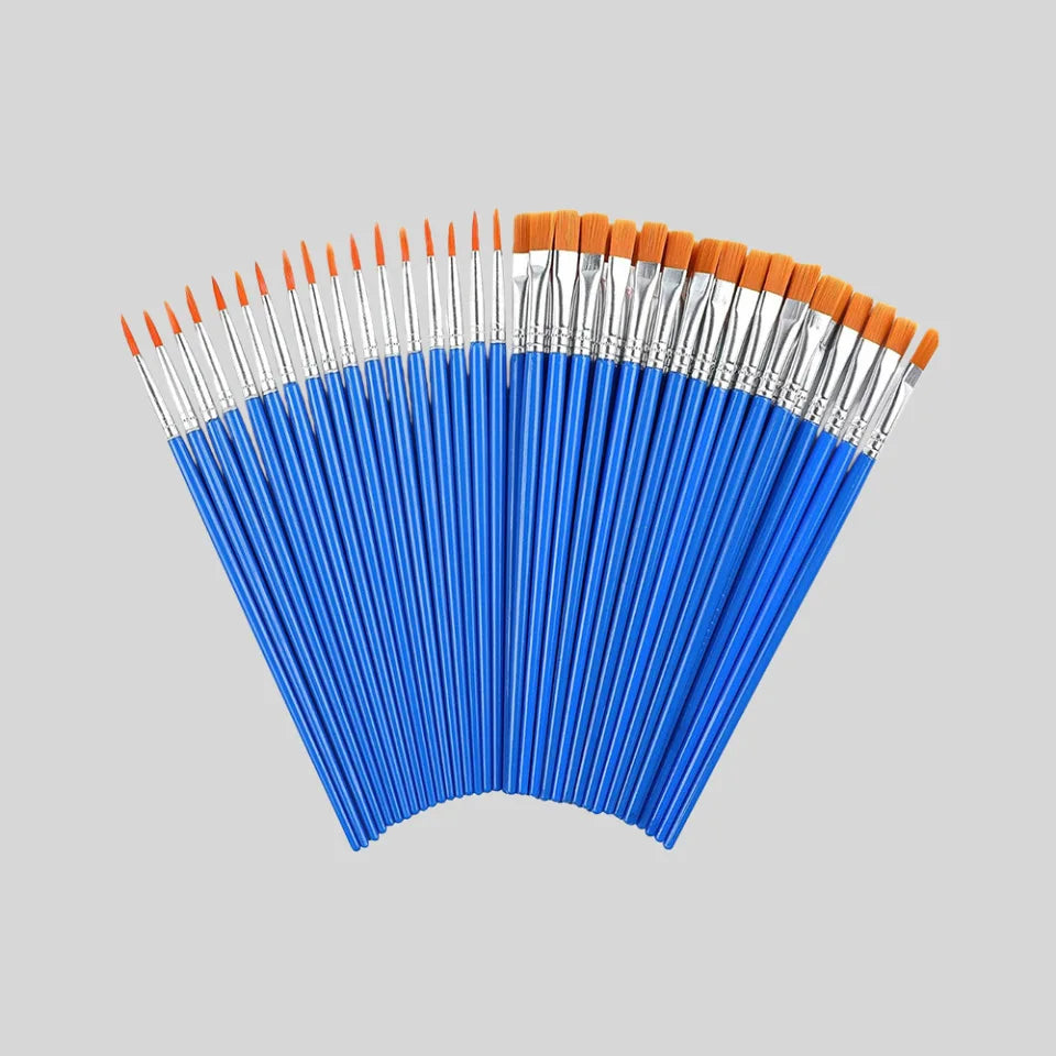 50Pcs Painting Brushes Set Art Round Flat Hair Nylon Hair Paint Brush for Oil Acrylic Wa detail view