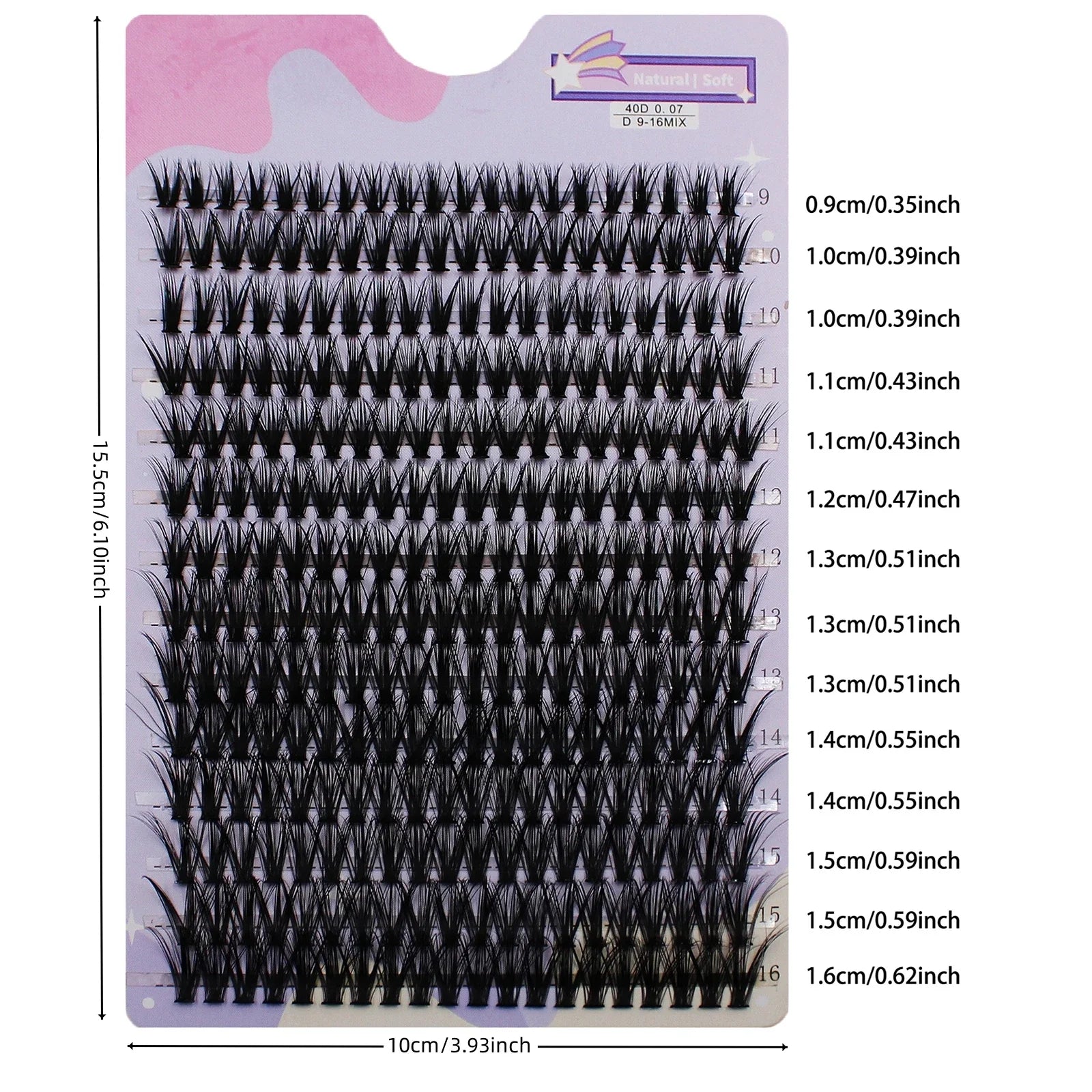 14 Rows 280 Clusters 40D Mix 9-16mm Cluster Lashes Extension | Natural Thick Strip Las close-up view