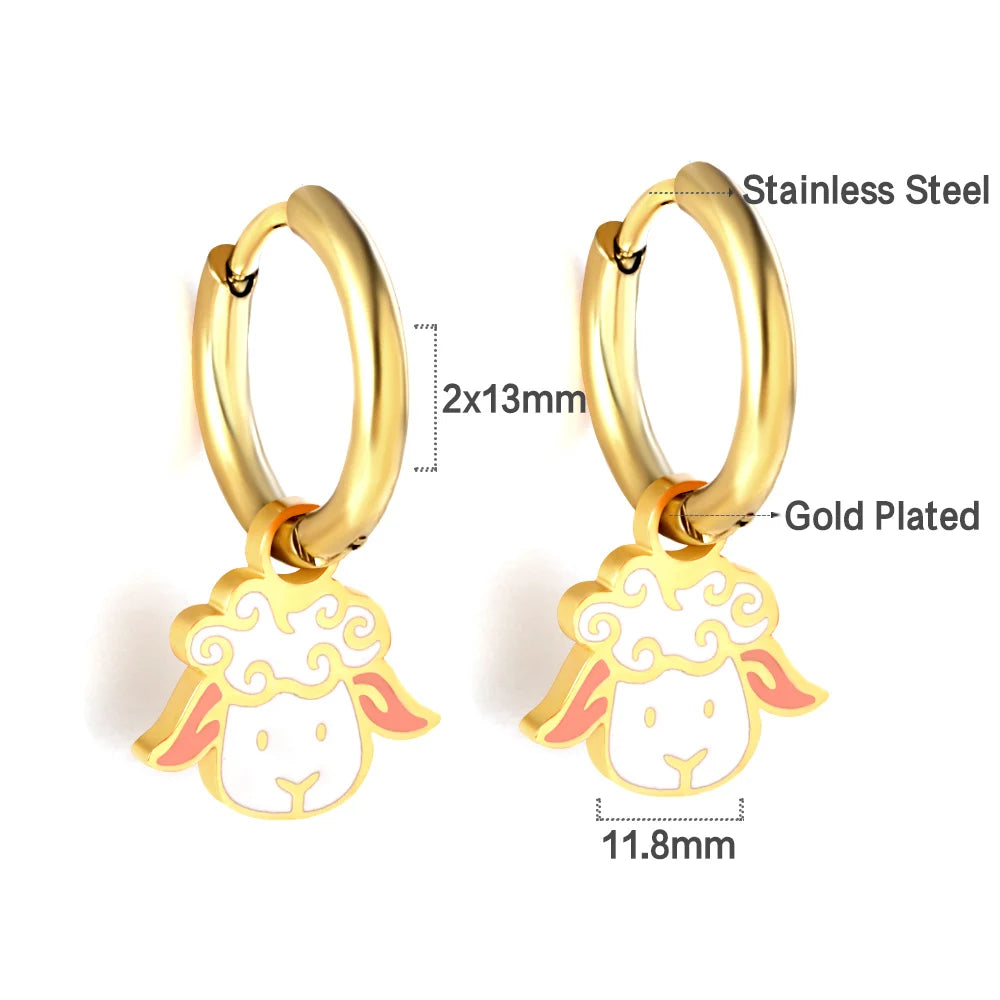 LUXUSTEEL Golden Animal style Women's Hoop Earrings Stainless Steel Earring Panda Dinosa detail view