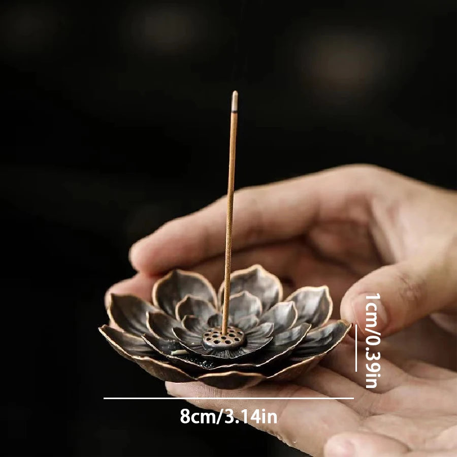 Porous Lotus Zen Line Incense Holder | Retro Metal Sandalwood Burner Tray detail view