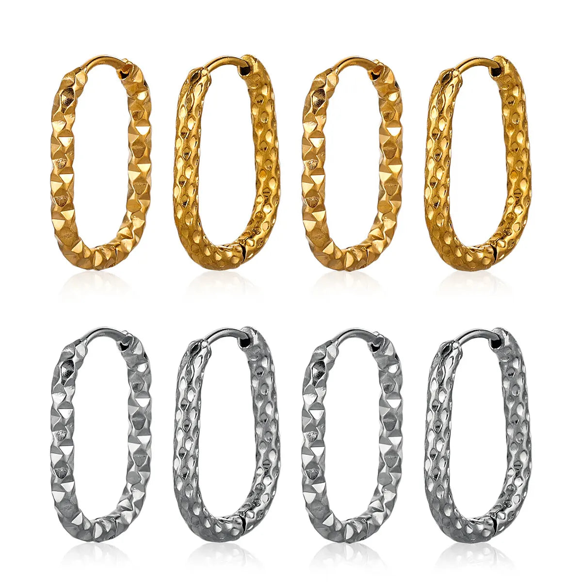 6pcs Stainless Steel Rectangular Textured Earrings | 18K Gold Plated DIY Jewelry Find alternate view