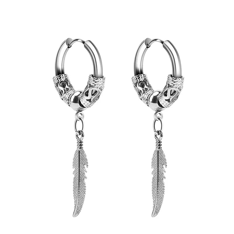 2pc Stainless Steel Men Cross Stars Punk Dangle Earrings Gothic Woman Cross Ear Hoop lifestyle view