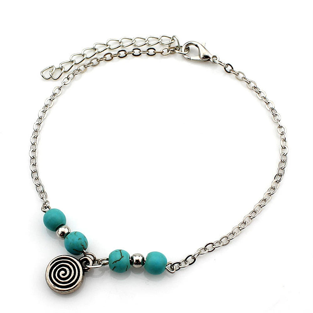 1Pc Boho Turquoise Starfish Anklets Summer Conch Rice Bead Anklet With Adjustable Cha alternate view