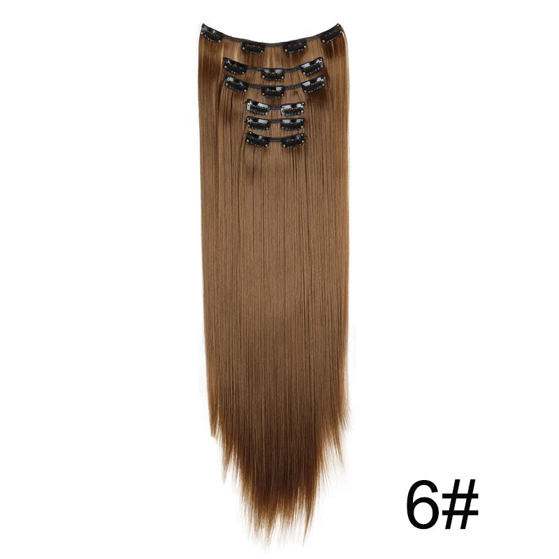 Synthetic 24 Inch Clip In Hair Extensions | Long Straight Blonde Black Heat Resistant Da detail view