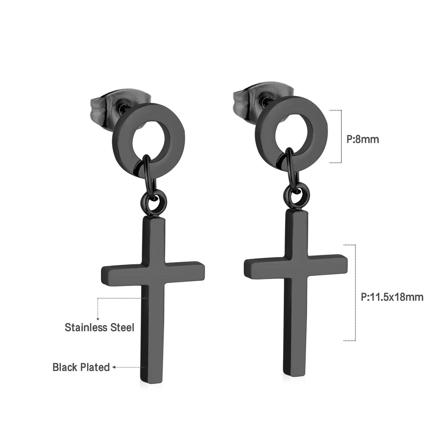 LUXUSTEEL Trendy Cross Women's Stainless Steel Hoop Earrings Colorful Metal Stud Drop Earrings Fashionable Jewelry Gift