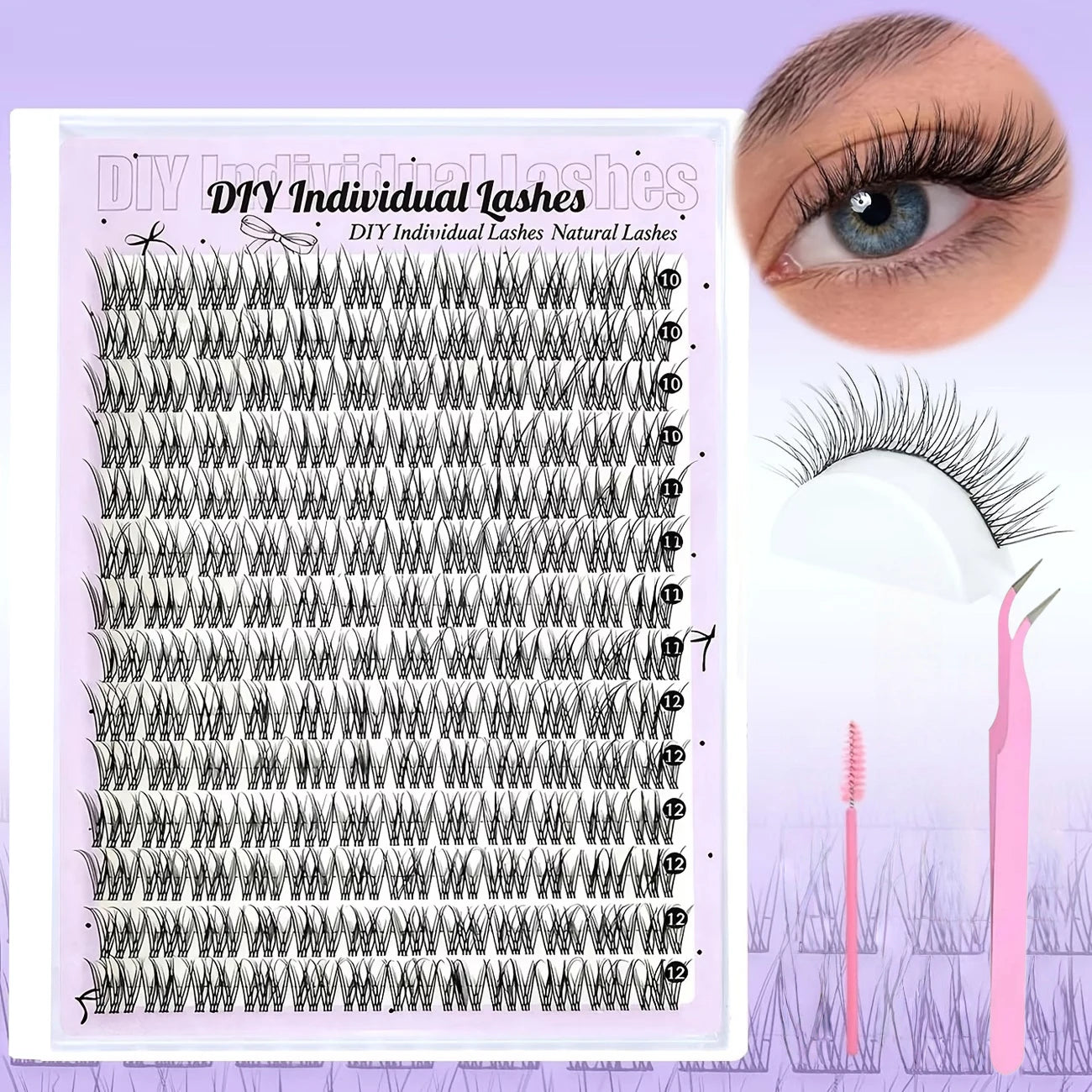 168 Lashes, C-Curl/D-Curl Mixed-Length Natural Volume, DIY Self-Application Eyelash Extensions  Individual Lash Applications