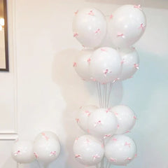 Bow Balloons Set White Balloon Mini Pink Ribbon Bows Girls Birthday Party