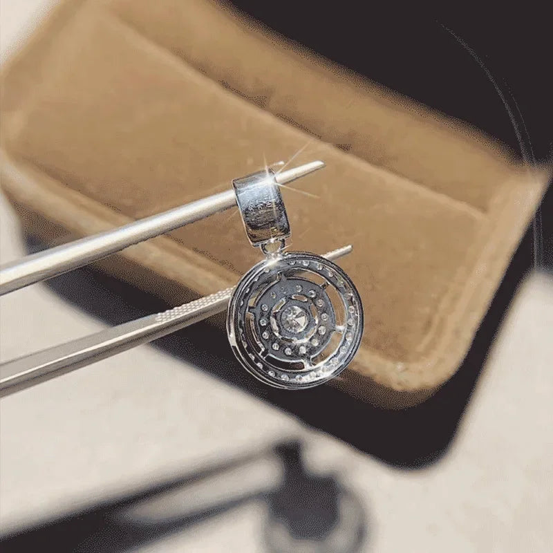 Huitan Circle Design Lady Pendant Necklace Silver Color Inlaid Shining CZ Elegant Wedd close-up view