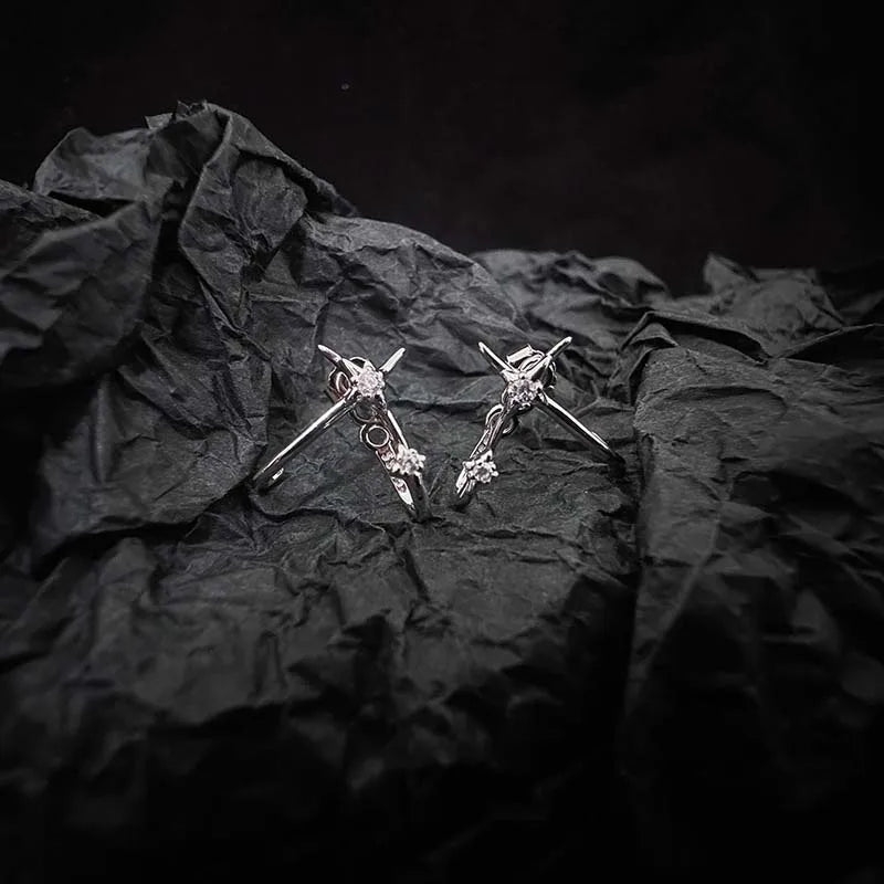 Luxury Silver Color Zircon Cross Stud Earrings for Women Men New Fashion Metal Shiny C close-up view