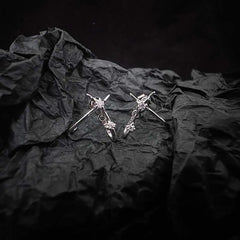 Luxury Silver Color Zircon Cross Stud Earrings for Women Men New Fashion Metal Shiny C close-up view