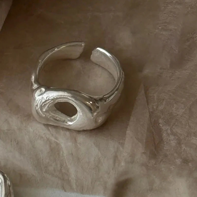 925er Sterling Silber Mattierter Geometrie-Ring | Texturierter breiter Bandring für Frauen